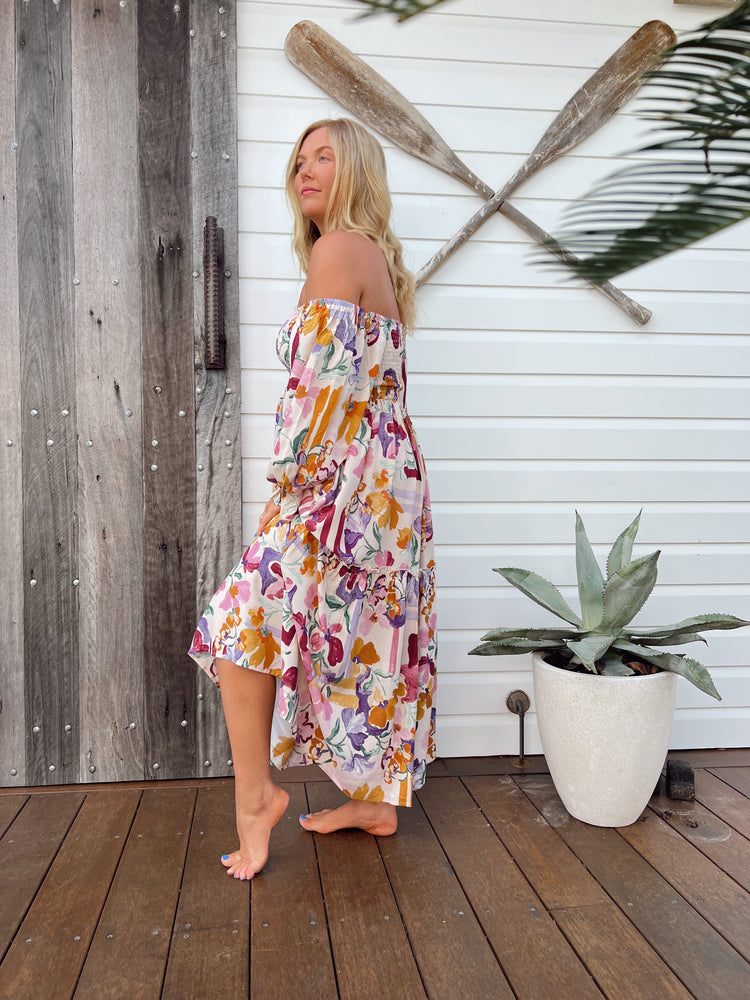 Jaase Tulli Midi Dress with Shirred Bodice Pockets Puff Sleeve - Sweet Lilly - Style House Fashion Jaase Jaase Jaase