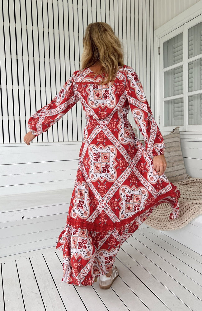 Jaase Carmen Maxi Dress with Long Sleeve V Neck Pockets - Rosa
