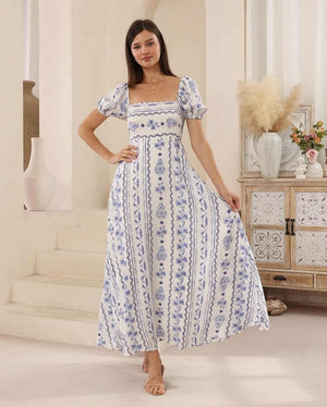 Iris Maxi Meg Maxi Dress with Square Neck Shirred Back Pockets - Sicily