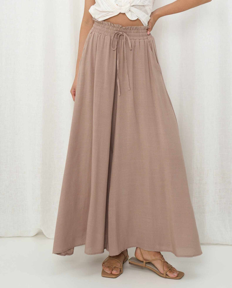 Iris Maxi Palazzo Pants Drawstring Waist Wide Leg - Latte - Style House Fashion