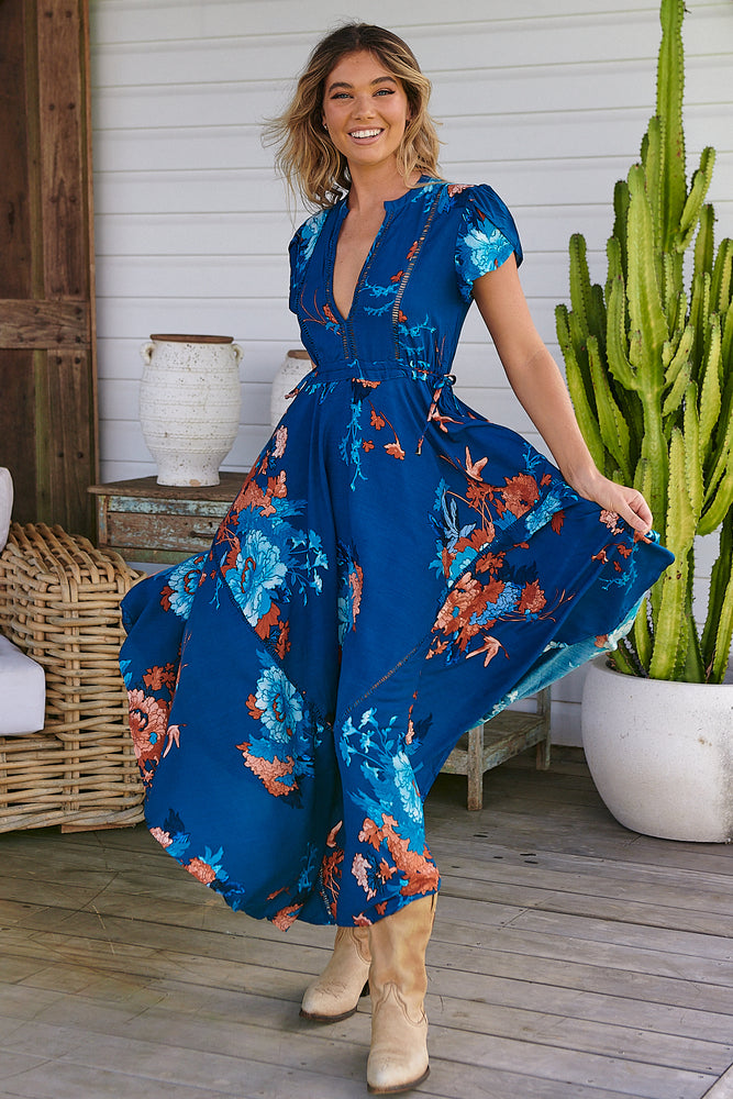 Jaase Asher Maxi Dress with V Neck Shell Sleeve Hankerchief Skirt - Carnival - Style House Fashion Jaase