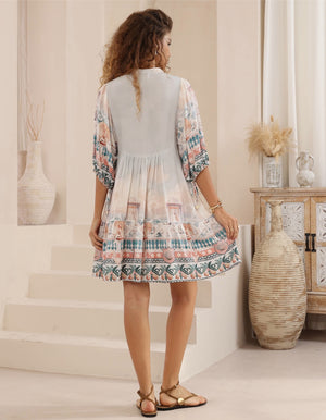 Iris Maxi Emma Mini Dress with V-Neck Buttons Pockets - Josephine