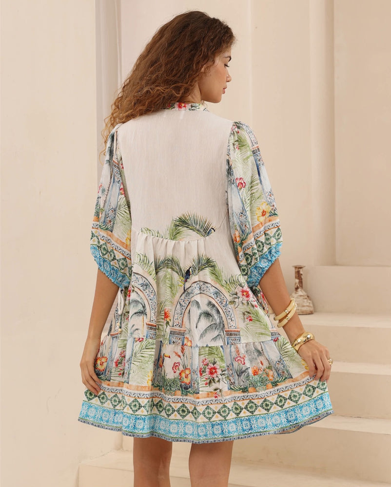 Iris Maxi Emma Mini Dress with V-Neck Buttons Pockets - Cleo