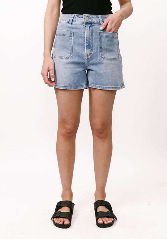 Country Denim Jessie High Rise Stretch Shorts - Light Blue