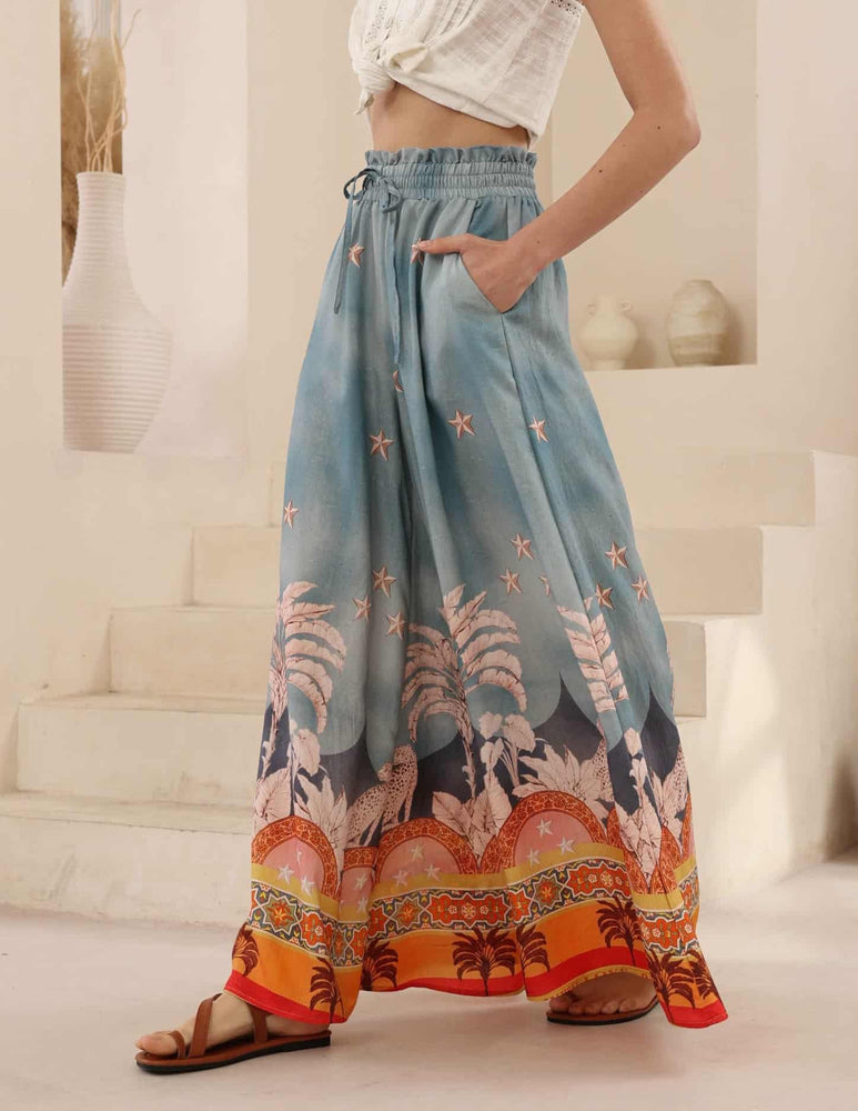 Iris Maxi Palazzo Pants Drawstring Waist Wide Leg - Boho Palm