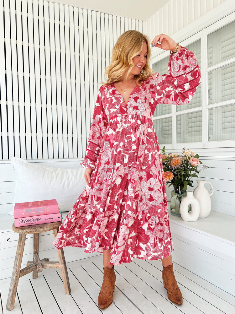 Jaase Eve Midi Dress with Long Billowy Sleeve - Soulina