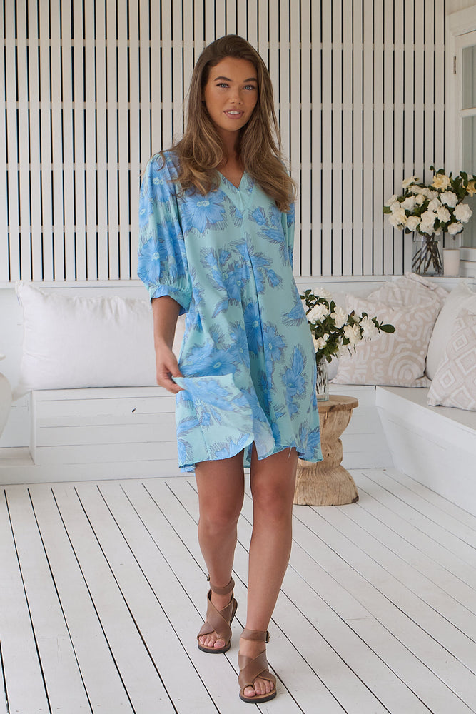 Jaase London Mini Dress with V Neck Relaxed Shift - Summer Song - Style House Fashion Jaase