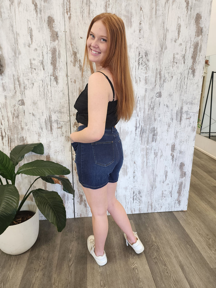 Country Denim Jessie High Rise Stretch Shorts - Dark Blue