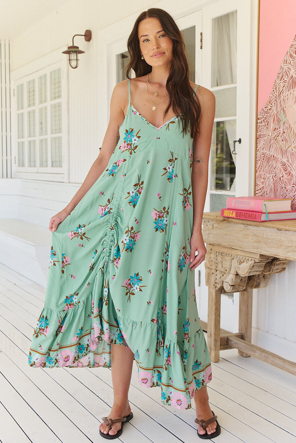 Jaase Kimi Midi Dress with Adjustable Straps V- Neck Hi-Low Hem Detail - Meribel - Style House Fashion Jaase