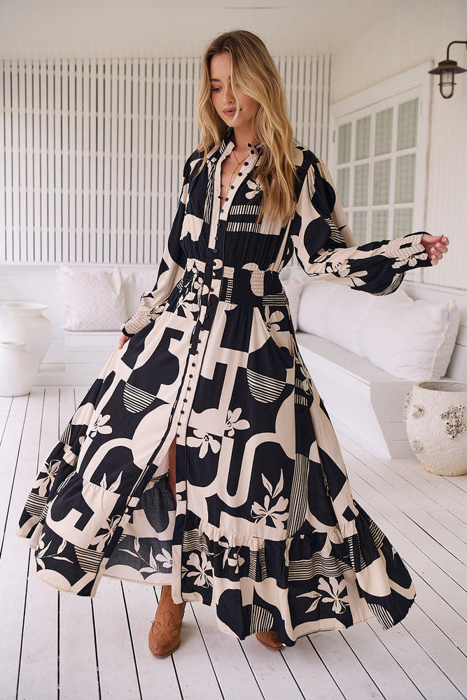 Jaase - Stella Maxi Dress Long Sleeve Shirred Waist - Genevieve Collection - Style House Fashion Jaase