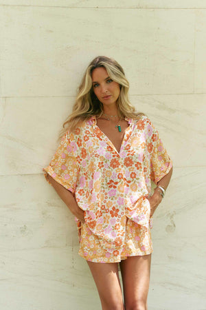 Jaase Paige Shirt Blouse with V Neck Collar Buttoned Front - Crystal - Style House Fashion Jaase