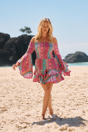 Jaase Primrose Mini Dress with Flared Boho Sleeve Shirred Bust - Cedella - Style House Fashion Jaase Jaase