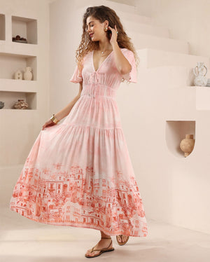 Iris Maxi Cate Maxi Dress with V-Neck Flutter Sleeve - Remi