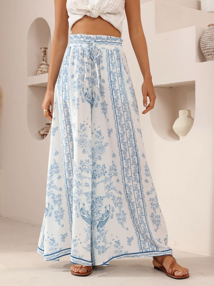 Iris Maxi Palazzo Pants with Drawstring Waist Wide Leg - Eden