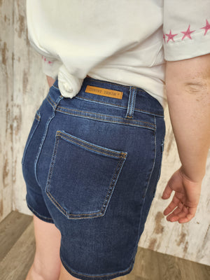 Country Denim Jessie High Rise Stretch Shorts - Dark Blue