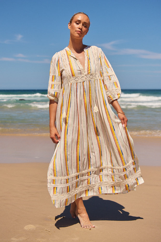 Jaase Meadow Maxi Dress with V Neck Button Bodice - Coloured Sands - Style House Fashion Jaase Jaase Jaase Jaase Jaase Jaase Jaase Jaase