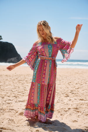 Jaase Tegan Maxi Dress with Shirred Waist Off Shoulder Wing Sleeve - Cedella - Style House Fashion