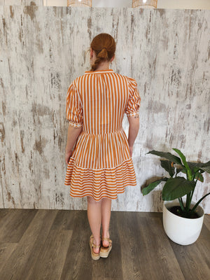 Joop & Gypsy Stripe Mini Dress V Neck Pockets - Pumpkin Striped - Style House Fashion Joop and Gypsy Joop and Gypsy Joop and Gypsy Joop and Gypsy Joop and Gypsy Joop and Gypsy