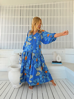 Jaase Loretta Maxi Dress with Pockets V-Neck Tie Bodice - Blue Bell - Style House Fashion Jaase