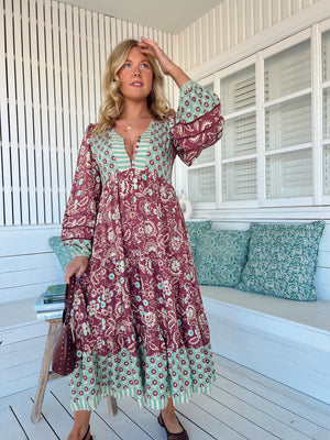Jaase Eve Midi Dress with Long Billowy Sleeve - Athena - Style House Fashion Jaase Jaase