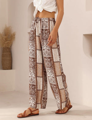 Iris Maxi Dream Pants with Drawstring Waist Straight Leg - Chocolate Marquise