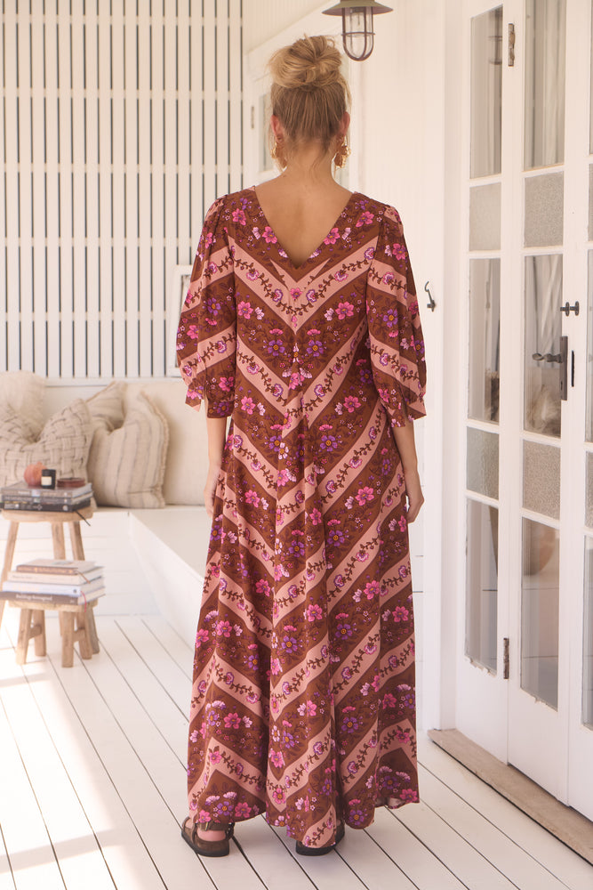 Jaase London Maxi Dress with V Neck Relaxed Shift - Savanna - Style House Fashion Jaase