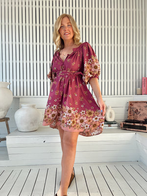 Jaase Evelyn Mini Dress with Pockets V Neck Buttoned Relaxed Shift - Bee Orchid - Style House Fashion Jaase