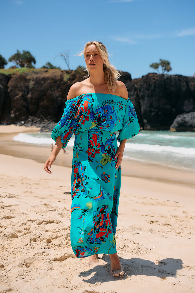 Jaase Hallie Maxi Dress with Off Shoulder A-Line Skirt Puff Sleeve - Isla Mare - Style House Fashion Jaase Jaase Jaase Jaase