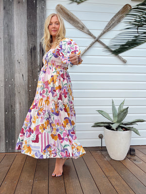 Jaase Tulli Midi Dress with Shirred Bodice Pockets Puff Sleeve - Sweet Lilly - Style House Fashion Jaase Jaase Jaase