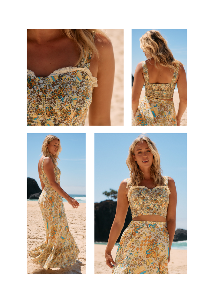 Jaase India Bustier Top with Buttoned Bust Shirred Back - Sonnie