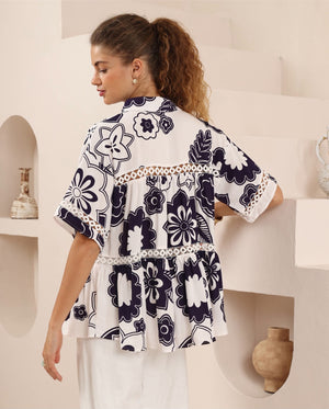 Iris Maxi Pippa Blouse Top with Collar V-Neck Sleeve Buttons - Camellia