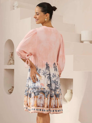 Iris Maxi Emma Mini Dress with V-Neck Buttons Pockets - Pink Paradise