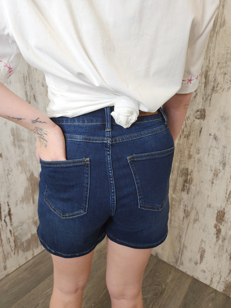 Country Denim Jessie High Rise Stretch Shorts - Dark Blue