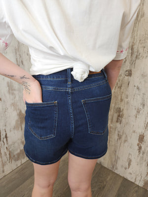 Country Denim Jessie High Rise Stretch Shorts - Dark Blue