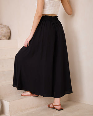 Iris Maxi Palazzo Pants Drawstring Waist Wide Leg - Black - Style House Fashion