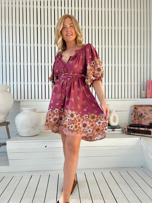 Jaase Evelyn Mini Dress with Pockets V Neck Buttoned Relaxed Shift - Bee Orchid - Style House Fashion Jaase