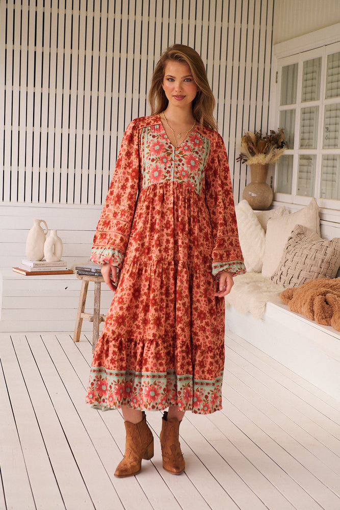 Jaase Eve Midi Dress with Long Billowy Sleeve - Lillianna - Style House Fashion Jaase Jaase