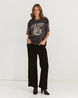 Paper Heart Wild West  Slightly Oversized Vintage T-Shirt - Black Stone Wash