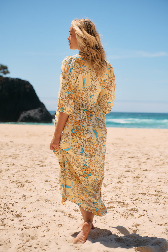 Jaase Ivy Midi Dress with Half Sleeve V Neck Buttons - Sonnie - Style House Fashion Jaase