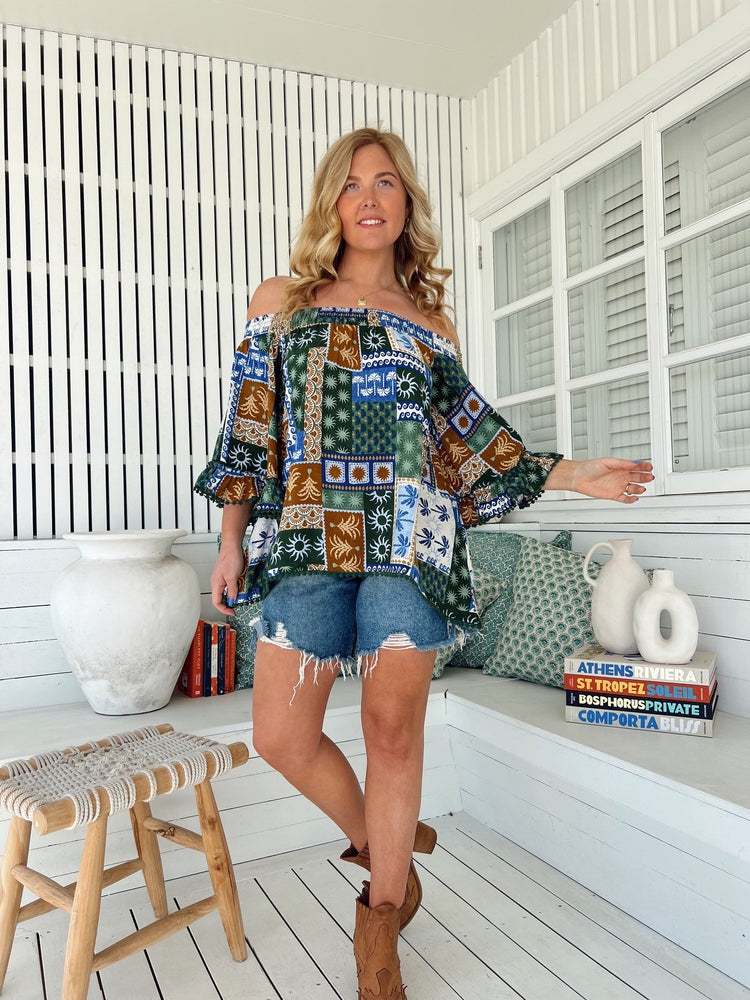 Jaase Clover Top Blouse with Off Shoulder Boho Sleeve - Emerald Cove - Style House Fashion Jaase