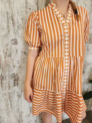 Joop & Gypsy Stripe Mini Dress V Neck Pockets - Pumpkin Striped - Style House Fashion Joop and Gypsy Joop and Gypsy Joop and Gypsy Joop and Gypsy Joop and Gypsy Joop and Gypsy