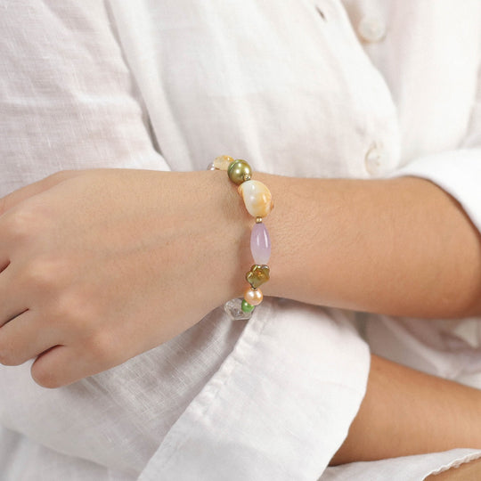Nature Bijoux Monte Rosso Multi Colour Pearl Amethyst Shell Stretch Bracelet