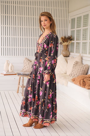 Jaase Teresa Maxi Dress Long Billowy Sleeve - Monarch Bloom - Style House Fashion Jaase