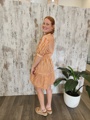 Joop & Gypsy Stripe Mini Dress V Neck Pockets - Pumpkin Striped - Style House Fashion Joop and Gypsy Joop and Gypsy Joop and Gypsy Joop and Gypsy Joop and Gypsy Joop and Gypsy