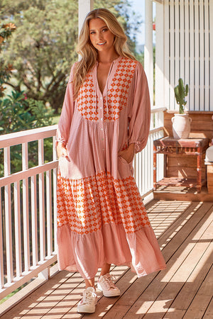 Jaase Ria Midi Dress with Pockets V Neck Buttoned Through - Winny
