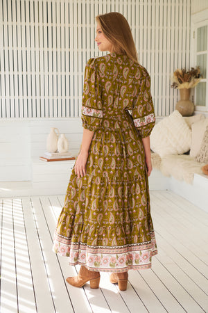 Jaase Mila Midi Dress with V Neck Billowy Sleeve - Amalie - Style House Fashion Jaase