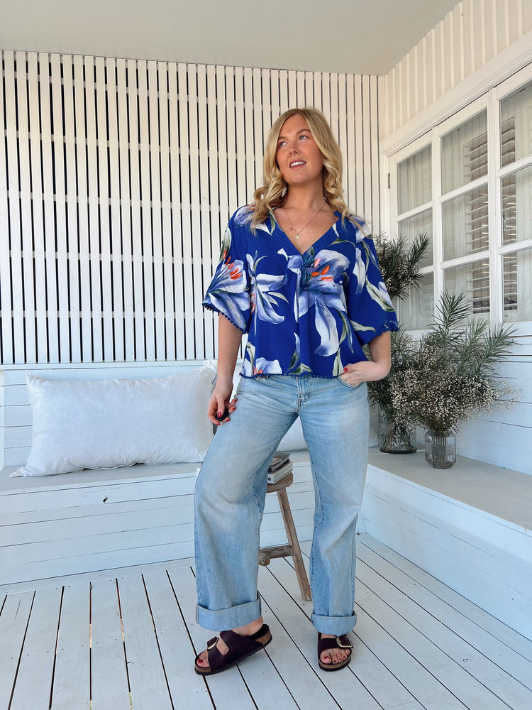 Jaase Gabriella Blouse Top with V Neck Lantern Sleeve - Asteria - Style House Fashion Jaase