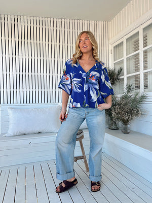 Jaase Gabriella Blouse Top with V Neck Lantern Sleeve - Asteria - Style House Fashion Jaase
