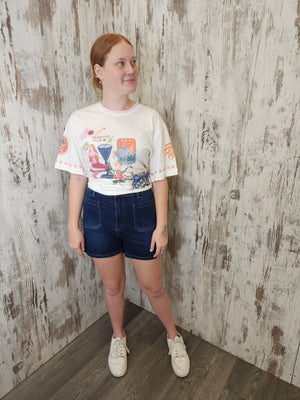 Country Denim Jessie High Rise Stretch Shorts - Dark Blue