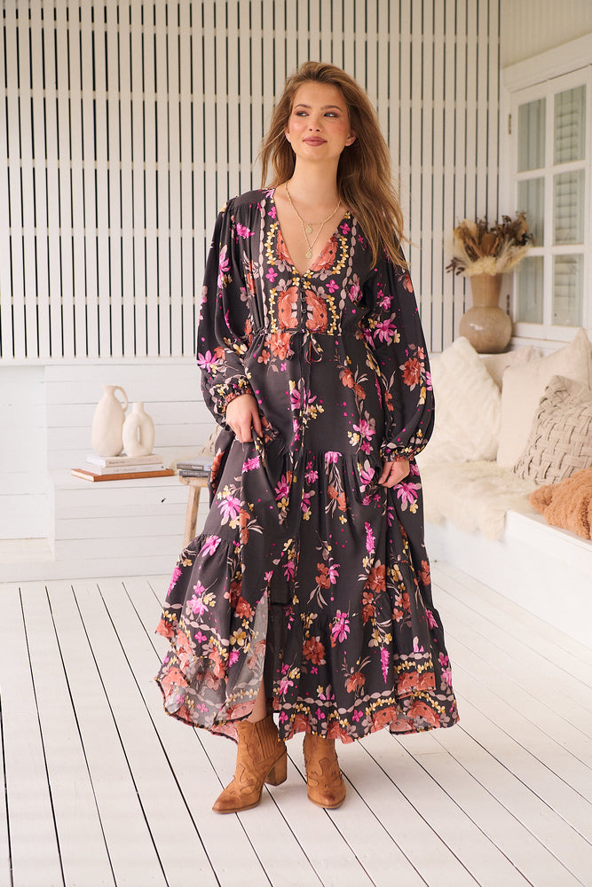 Jaase Teresa Maxi Dress Long Billowy Sleeve - Monarch Bloom - Style House Fashion Jaase